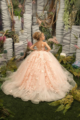 Irene Taffeta Beaded Lace Flower Girl Gown With Train