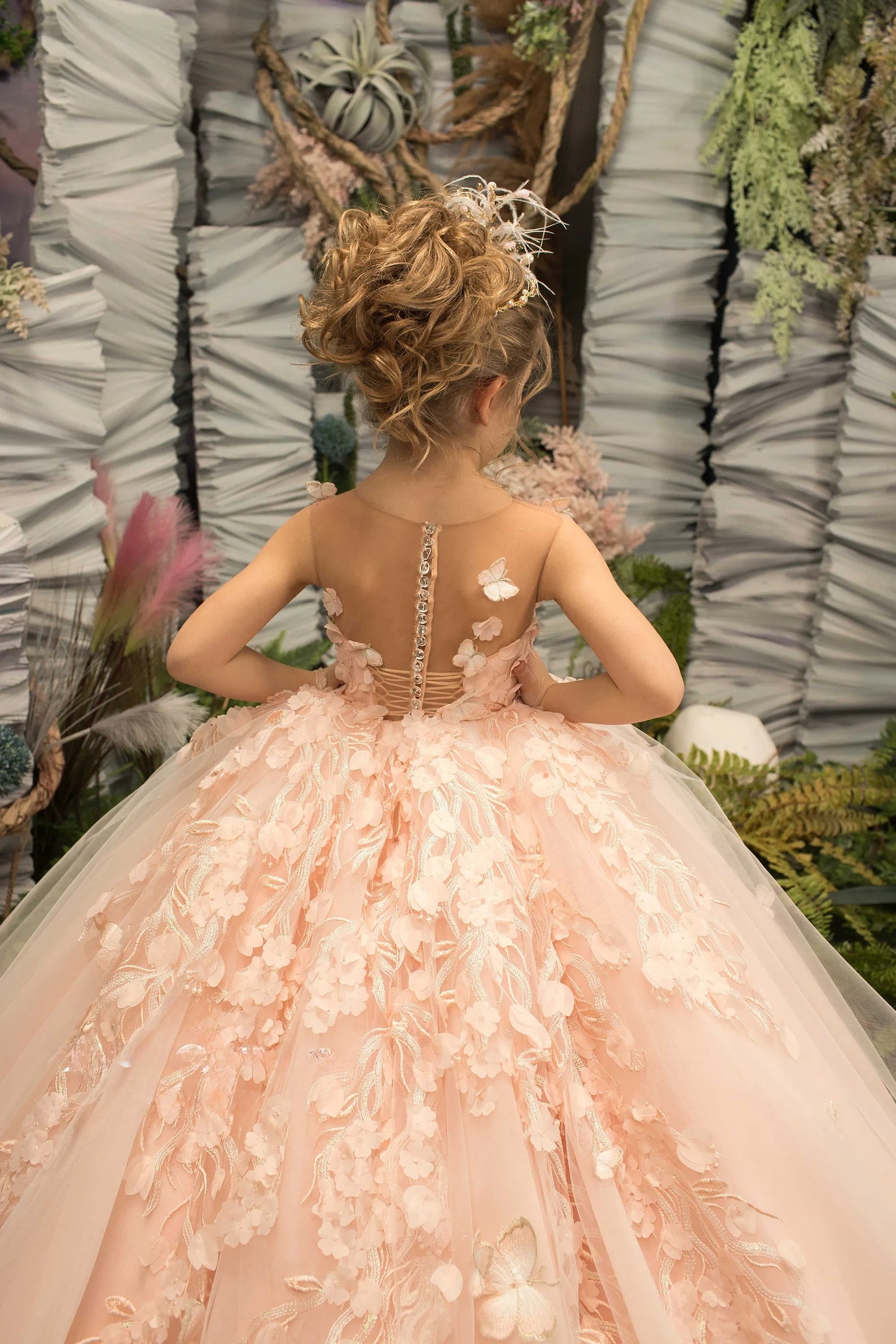 Couture Tulle Wedding Flower Girl Special Occasion Party Dress With Train