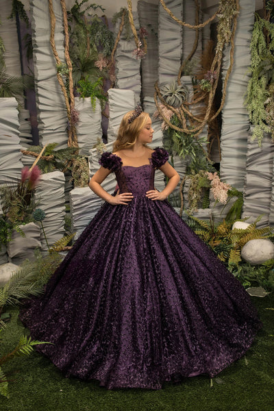 Couture Satin Glitter Tulle Wedding Pageant Party Flower Girl Ball Gown