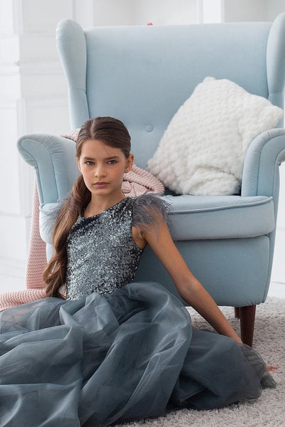 Girls Couture Sequin Tulle Special Occasion Pageant Party Floor Length Dress