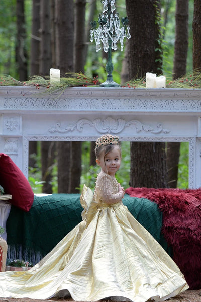 Girls Jacquard Custom Couture Pageant Flower Girl Gown With Train