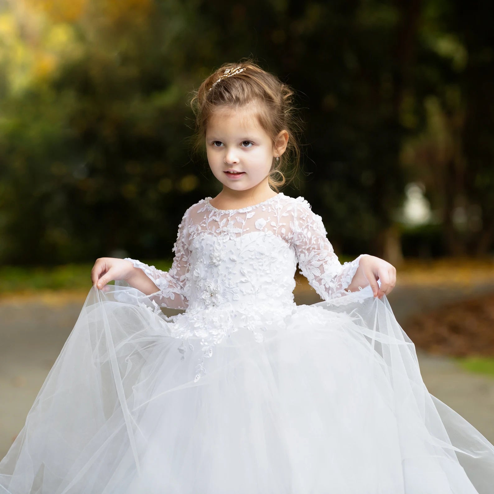 Girls Beautiful Custom Couture Satin Tulle 3D Beaded Lace Special Occasion Dress