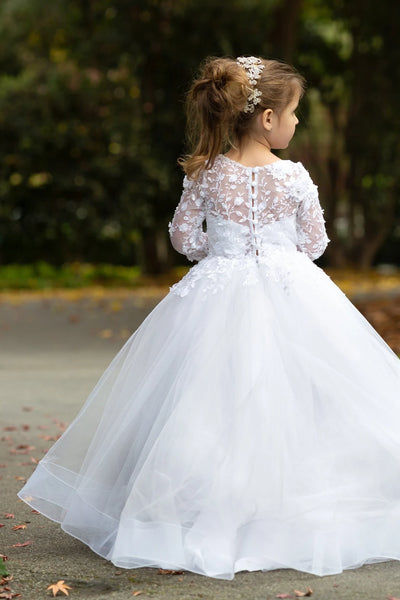 Girls Beautiful Custom Couture Satin Tulle 3D Beaded Lace Special Occasion Dress