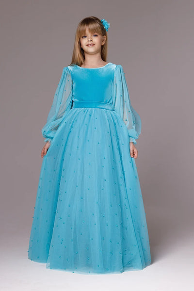 Celestielle Azure Couture Gown – Turquoise Girls Special Occasion Dress