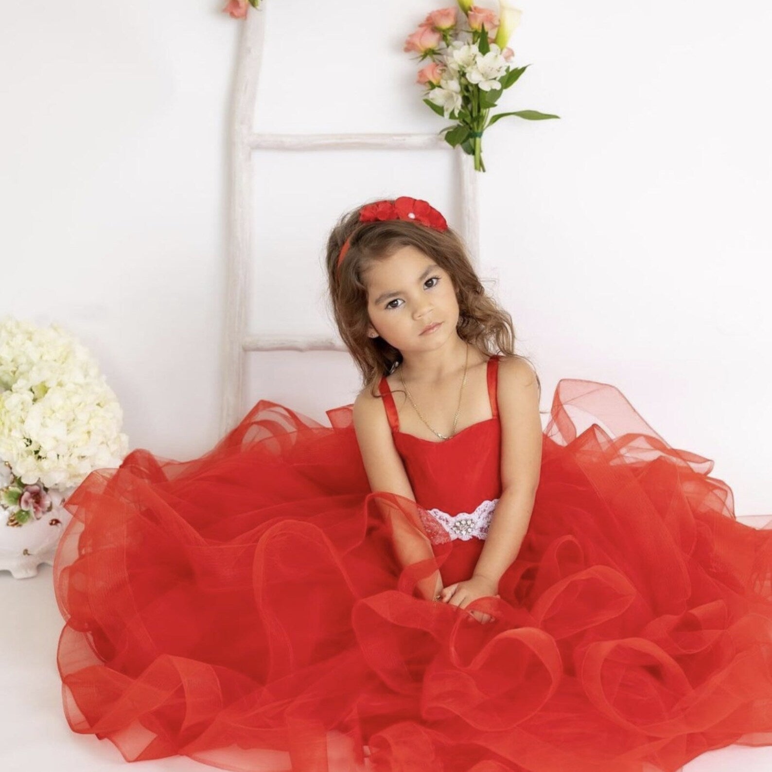 Satin Tulle Flower Girl Pageant Communion Gown Baby Birthday Dress