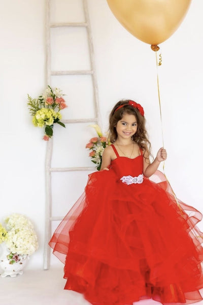 Satin Tulle Flower Girl Pageant Communion Gown Baby Birthday Dress