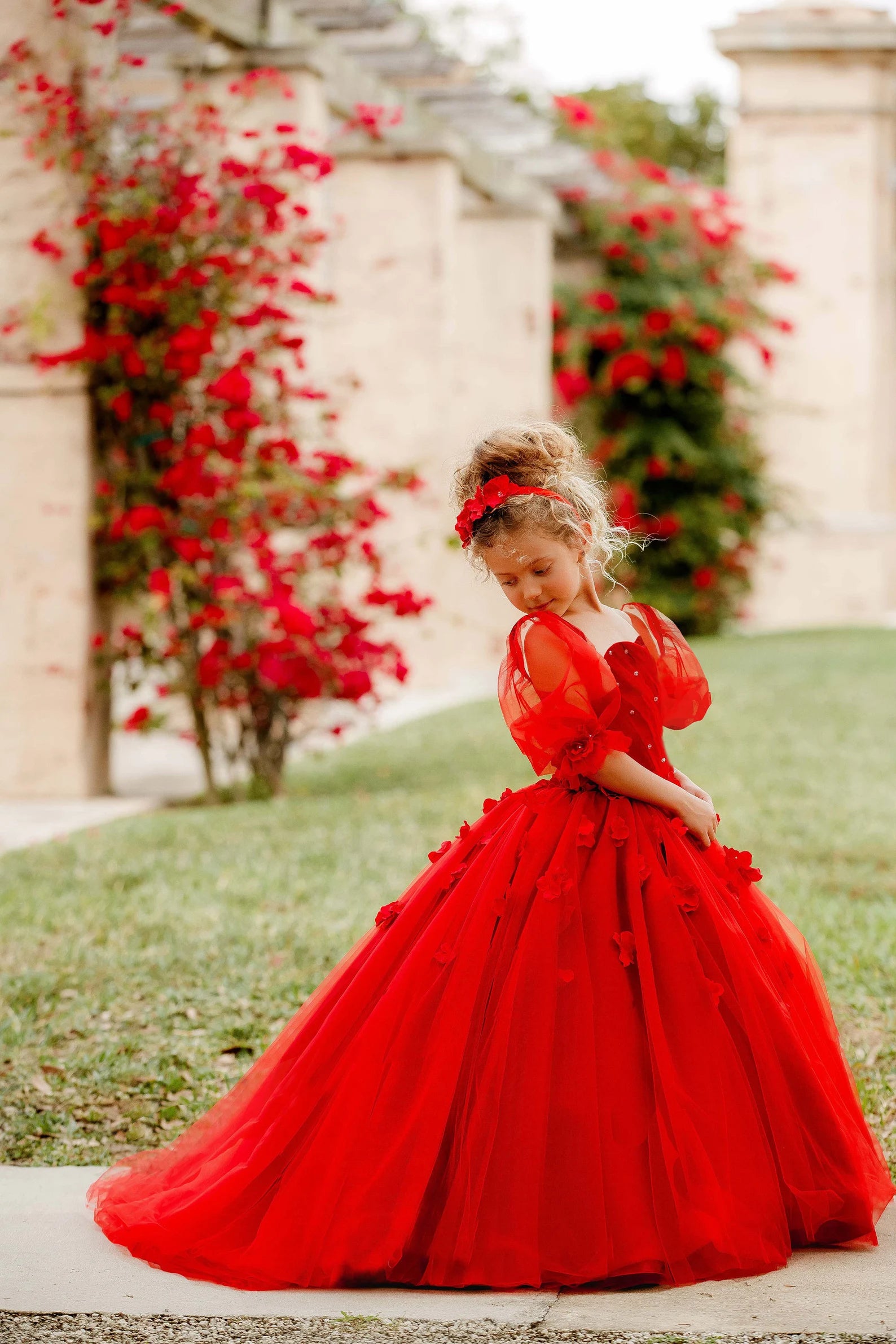 Beautiful Custom Handmade Princess Flower Girl Wedding Party Tulle Gown