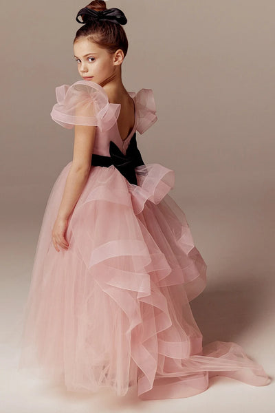 Custom Couture Tulle Satin Velvet Wedding Party Flower Girl Floor Length Dress