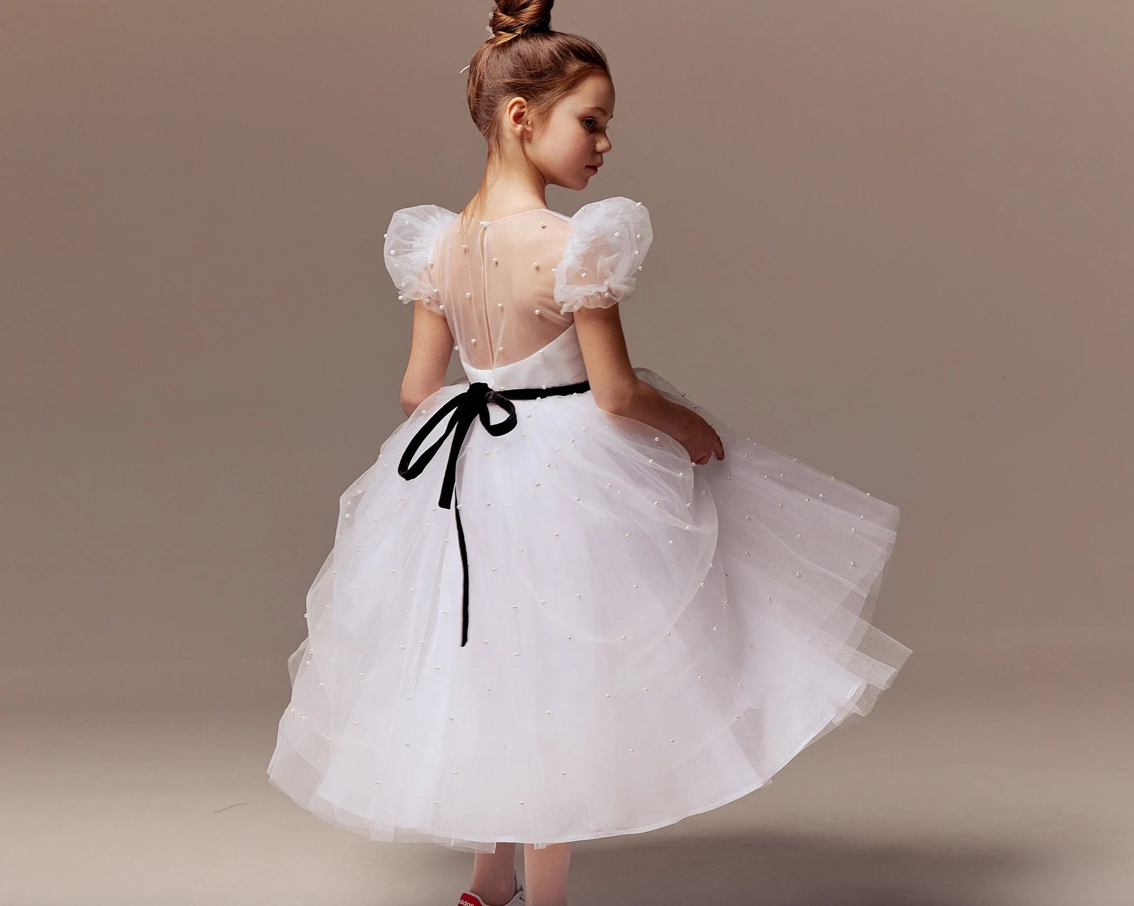Custom Beaded Tulle Satin Special Occasion Flower Girl Party Knee High Dress
