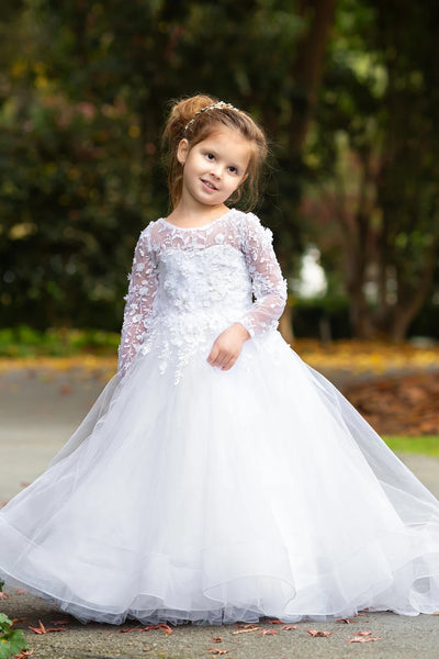 Girls Beautiful Custom Couture Satin Tulle 3D Beaded Lace Special Occasion Dress