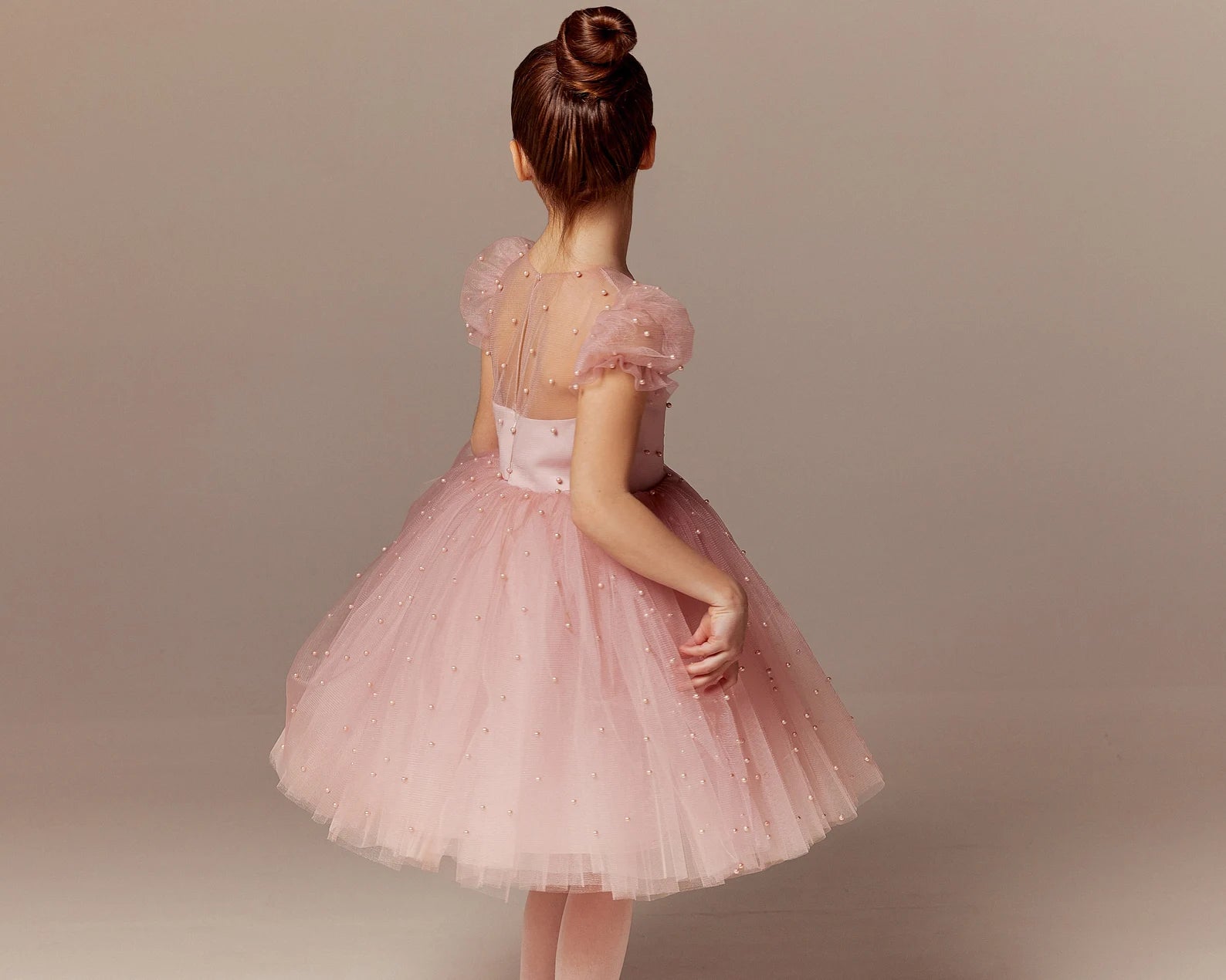 Custom Beaded Tulle Satin Special Occasion Flower Girl Party Knee High Dress