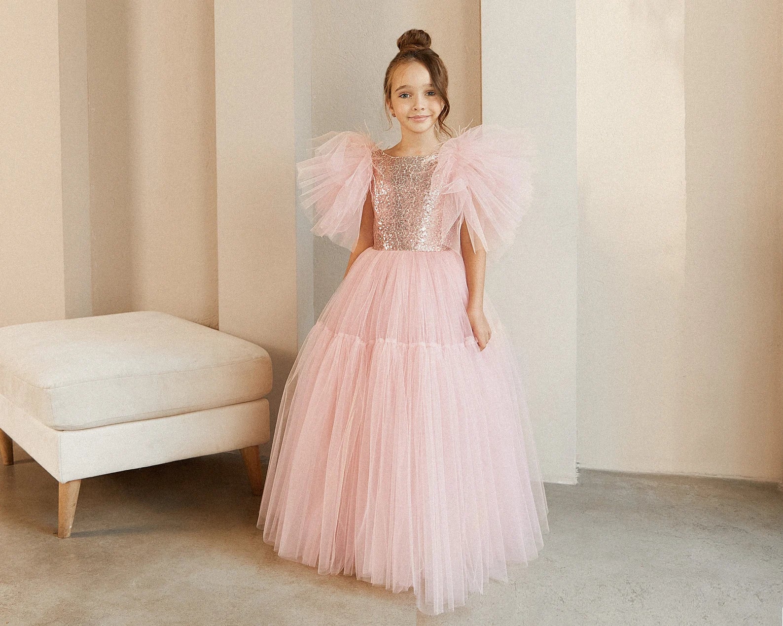 Girls Couture Tutu Wedding Party Special Occasion Sequin Floor Length Dress
