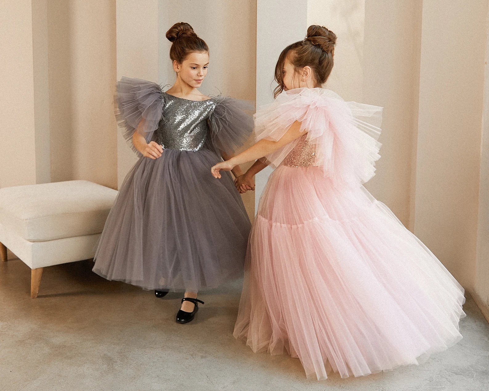 Girls Couture Tutu Wedding Party Special Occasion Sequin Floor Length Dress