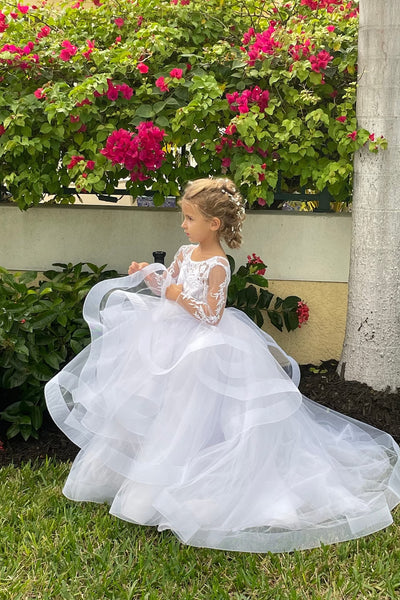 Couture 3D Lace Satin Tulle Flower Girl Pageant Gown Toddler Party Dress
