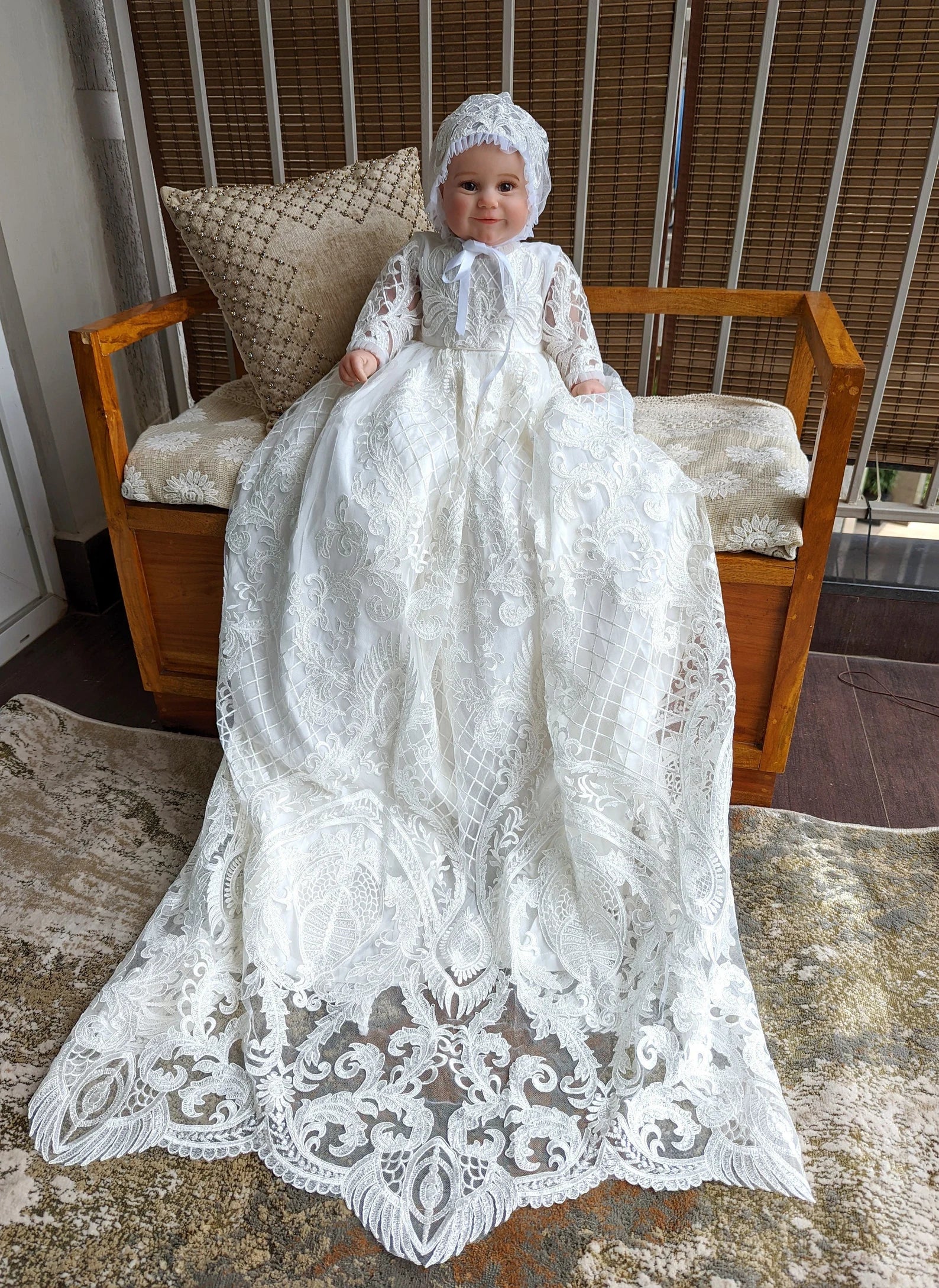 Lilliana Couture Baptism Heirloom Gown Milky White / 9-12M