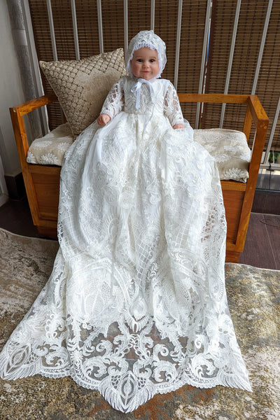 Luxury Couture Baby Baptism  Heirloom Christening Embroidered Sequin Gown