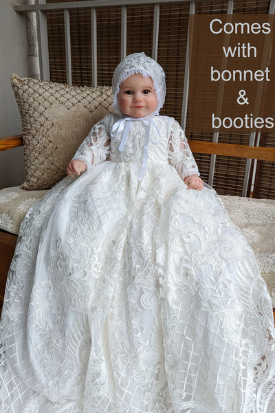 Luxury Couture Baby Baptism  Heirloom Christening Embroidered Sequin Gown