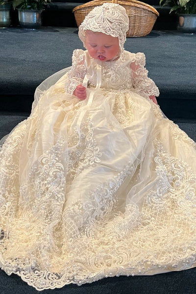 Fleur Hand Beaded Christening Gown with Bonnet & Shoes