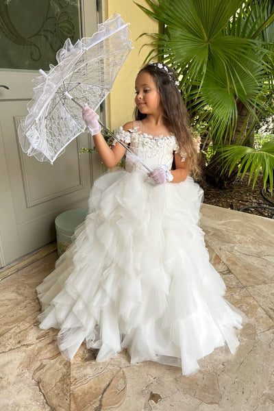 Custom Couture Wedding Flower Girl Ruffled Communion Birthday Party Gown
