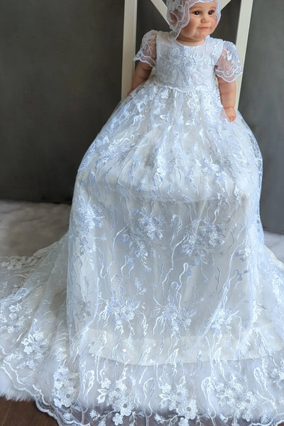 Couture Embroidered Beaded Lace Baptism Christening Gown