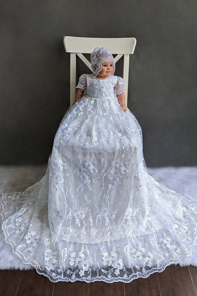 Couture Embroidered Beaded Lace Baptism Christening Gown