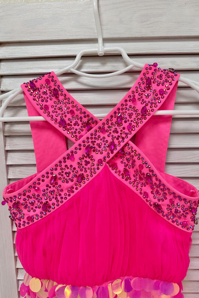 Signature Designer Sequin Romper with Tulle Overskirt