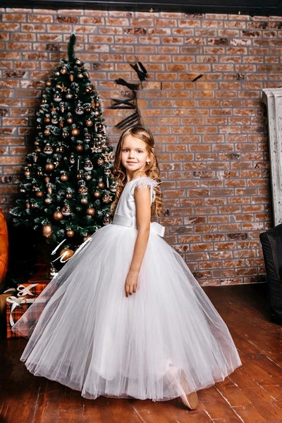 Satin Tulle Flower Girl Wedding Birthday Party Floor Length Dress
