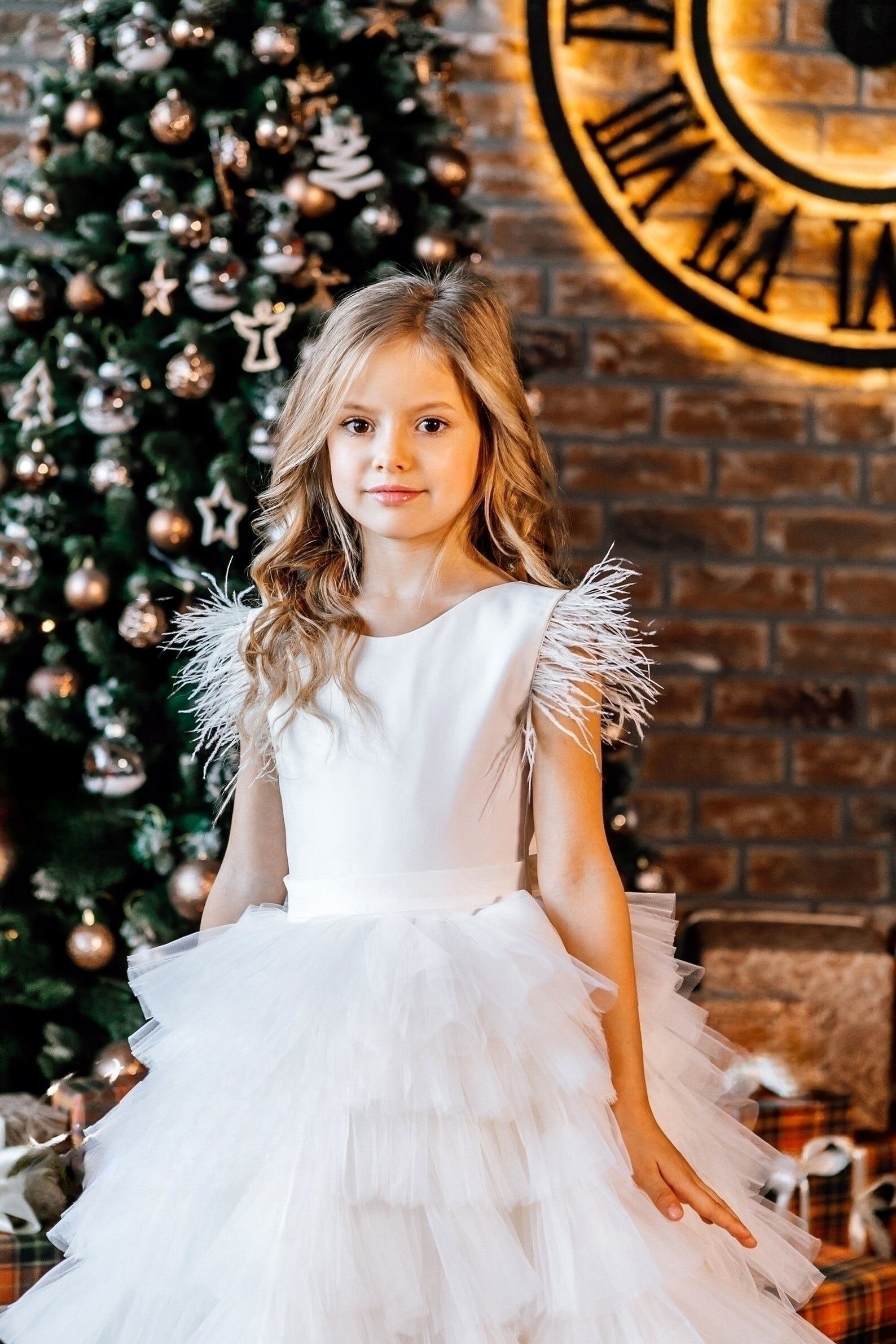 Girls Elegant Communion Wedding Flower Girl Party Satin Tulle Floor Length Dress