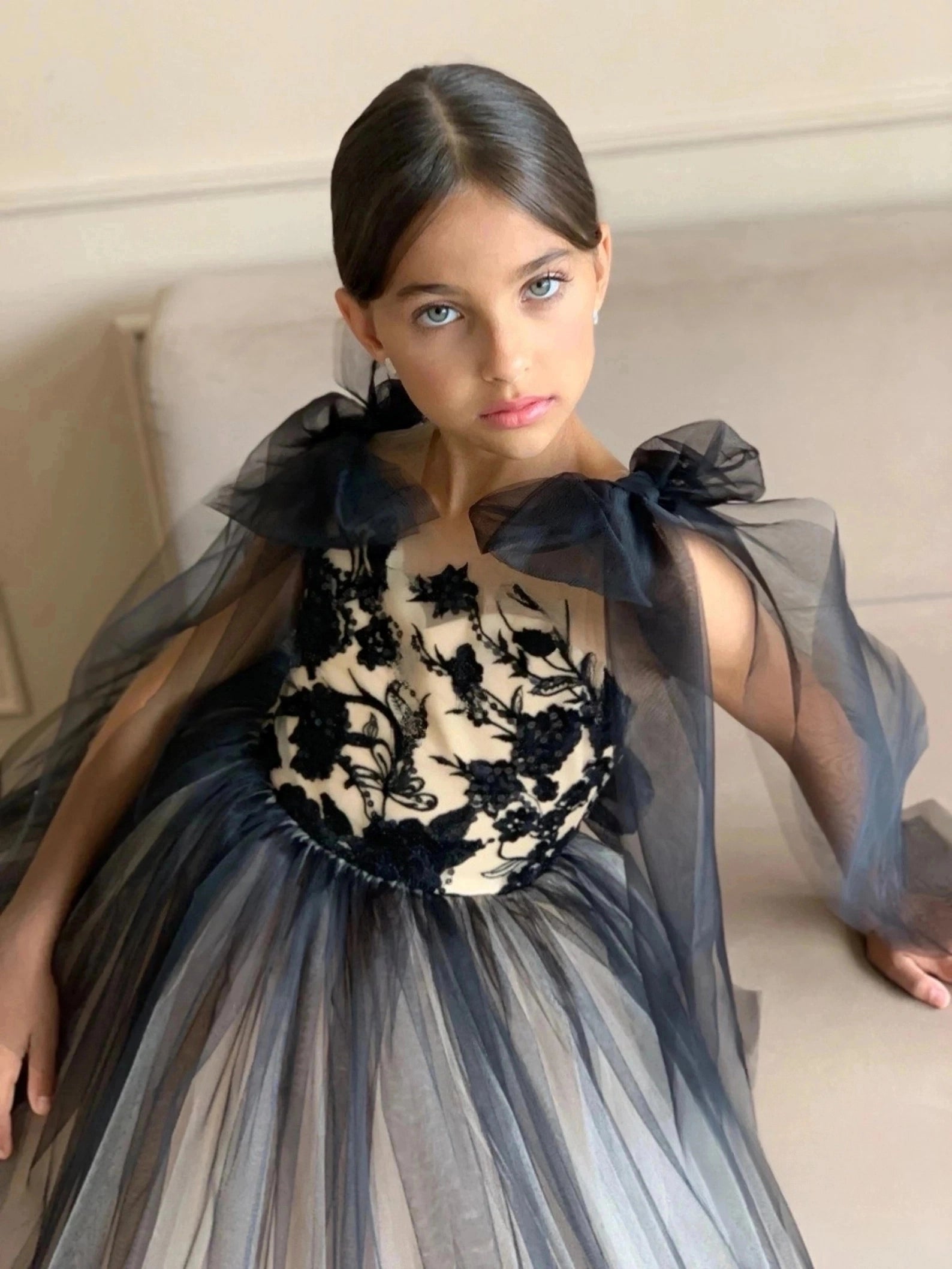 Girls Stunning Lace Tulle Wedding Pageant Party Floor Length Gown