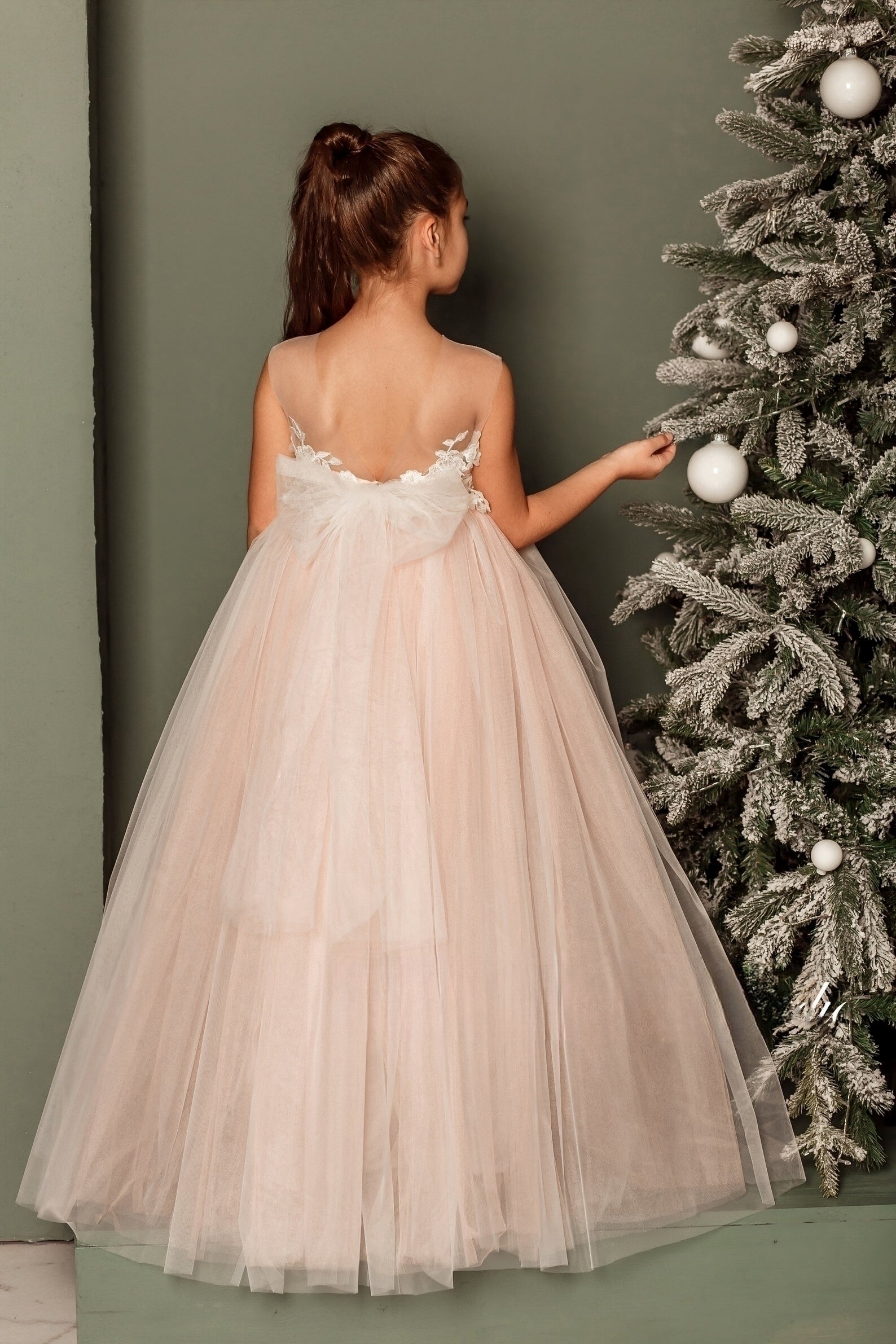 Couture Wedding Flower Girl Special Occasion Party Tulle Satin Lace Dress 