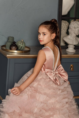 Zinnia Satin Tulle Flower Girl Dress with Train