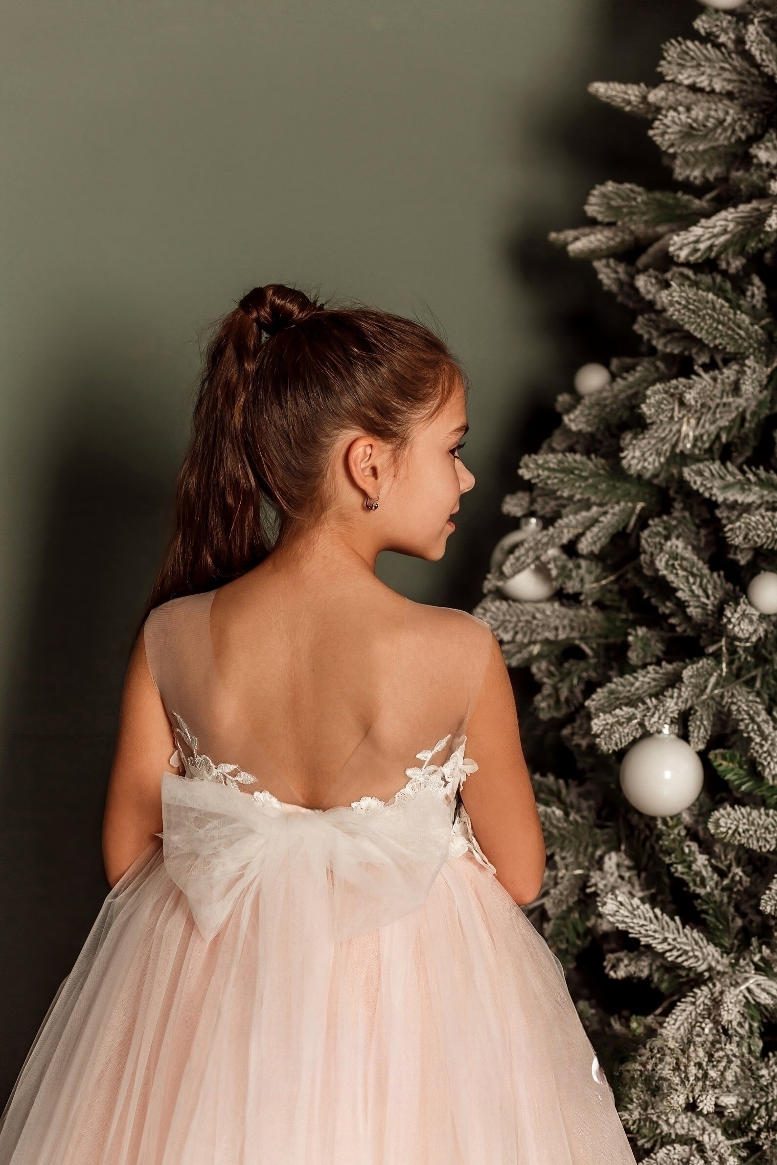 Couture Wedding Flower Girl Special Occasion Party Tulle Satin Lace Dress 