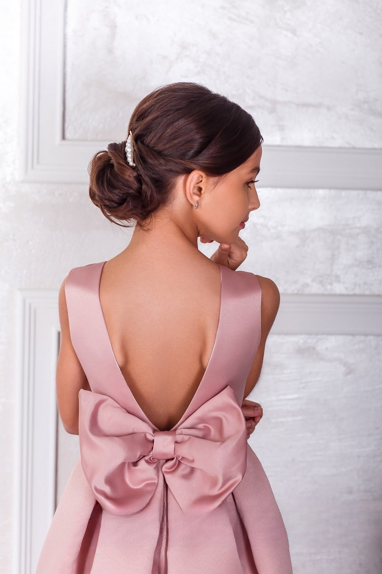 Girls Elegant Custom Couture Satin Floor Length Wedding Party Dress 