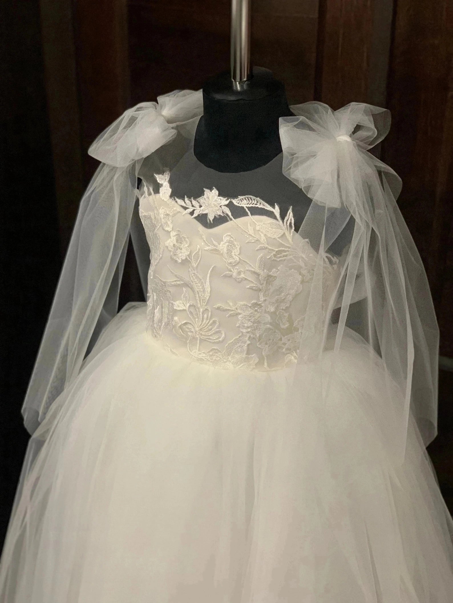 Girls Stunning Lace Tulle Wedding Pageant Party Floor Length Gown