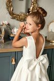 Special Occasion Wedding Communion Flower Girl Party Satin Gown With Train