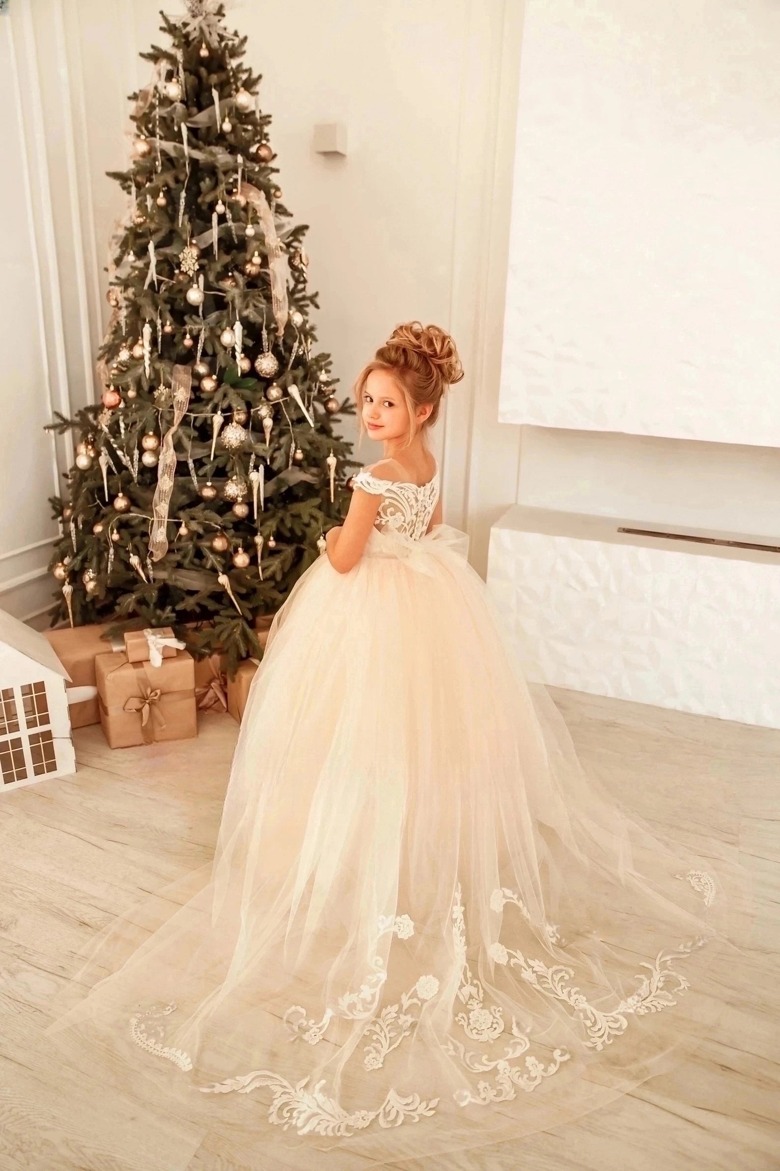 Couture Communion Wedding Flower Girl Special Occasion Party Lace Tulle Dress