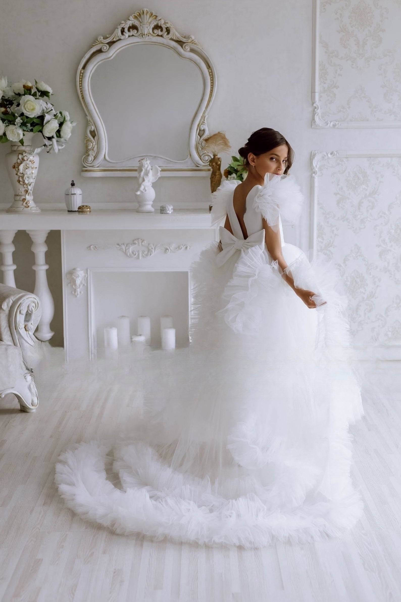 Custom Wedding Party Flower Girl Floor Length Satin Tulle Dress