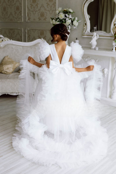 Custom Wedding Party Flower Girl Floor Length Satin Tulle Dress