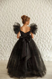 Girls Custom Glitter Tulle Satin Special Occasion Pageant Party Floor Length Dress