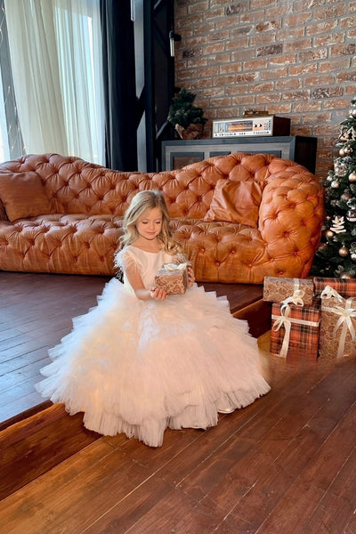 Girls Elegant Communion Wedding Flower Girl Party Satin Tulle Floor Length Dress
