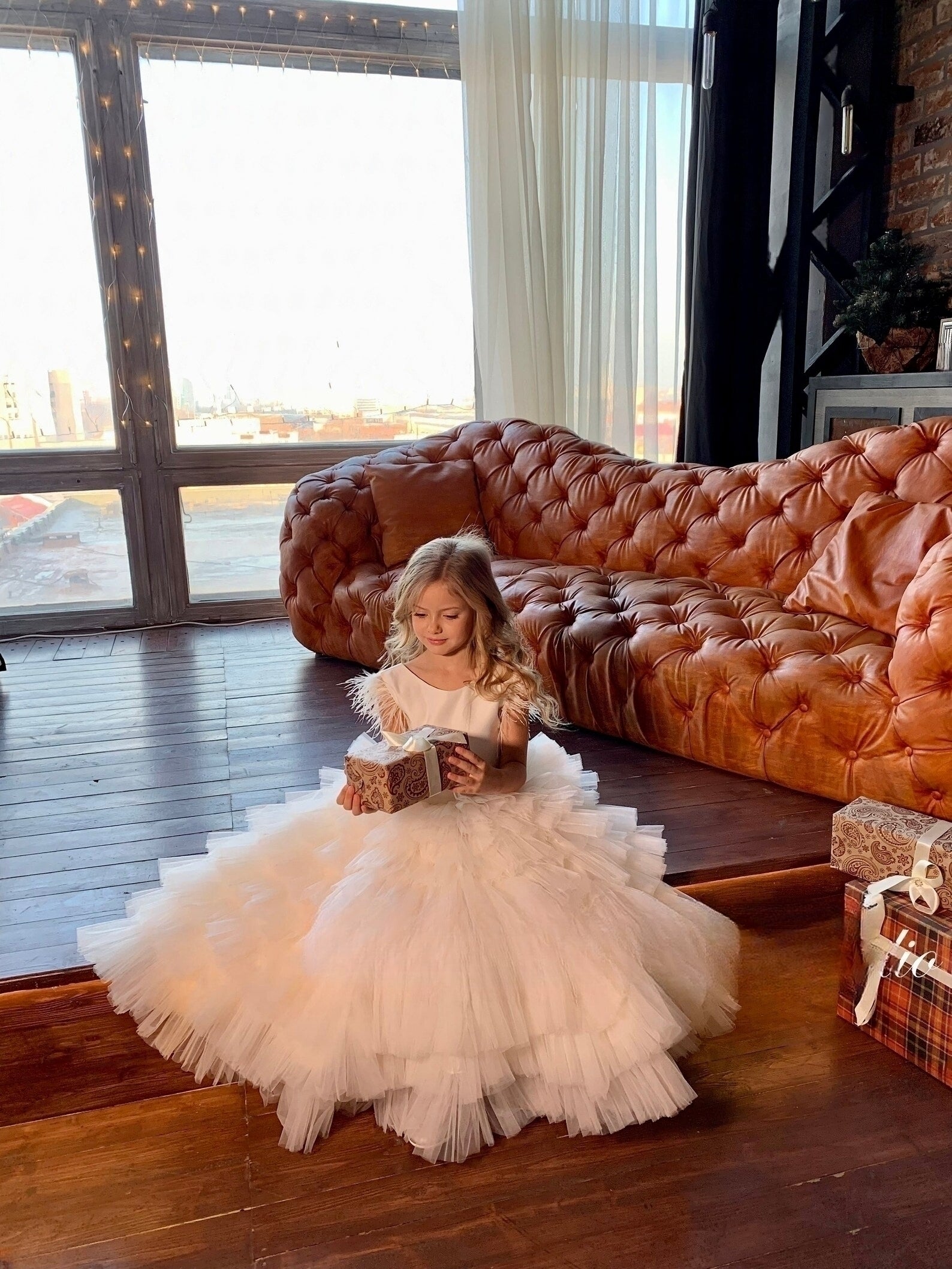 Girls Elegant Communion Wedding Flower Girl Party Satin Tulle Floor Length Dress