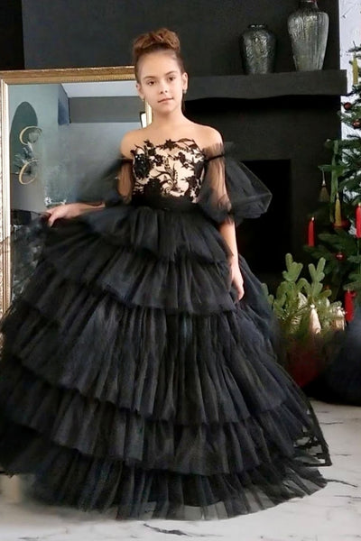 Girls Stunning Lace Tulle Special Occasion Pageant Party Floor Length Dress