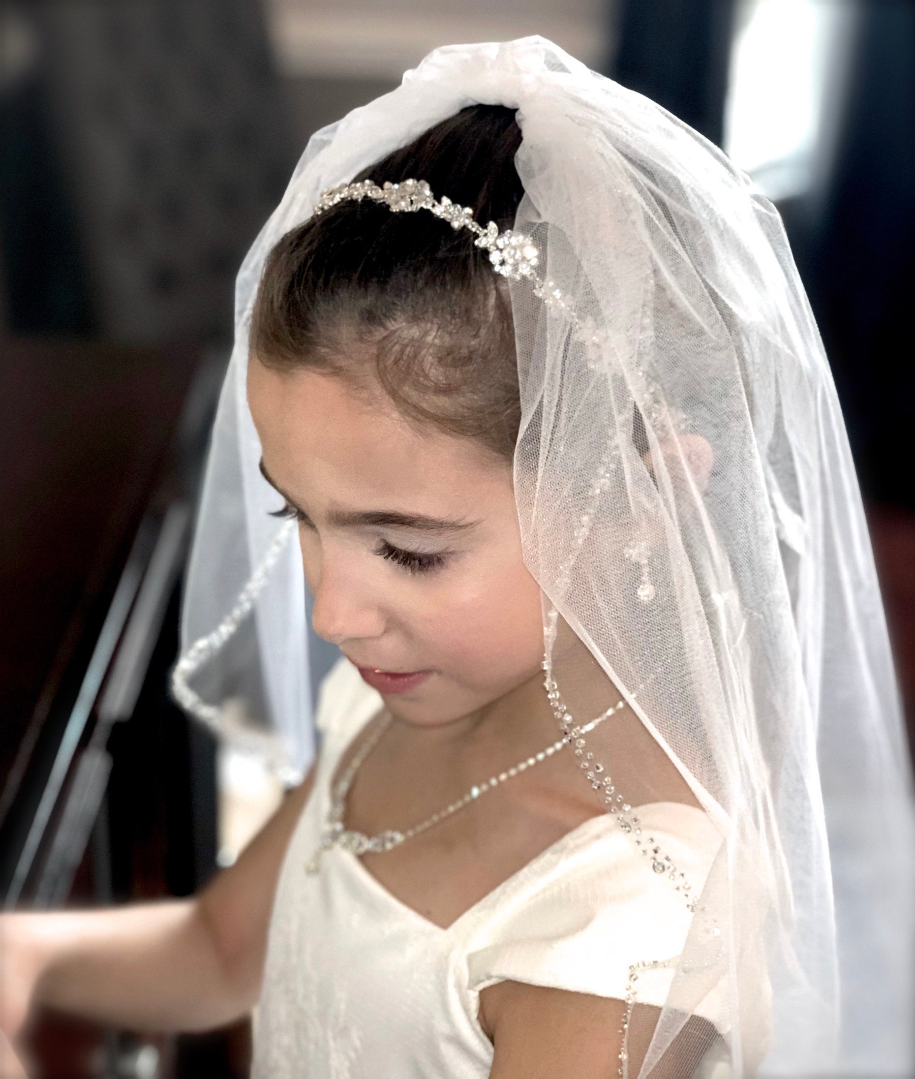 Communion veil, first communion popular veil, communion veils, pearl and crystal communion veil, beaded communion veil