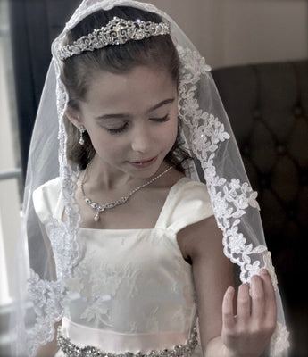 The Aurora Handmade French Beaded Lace Communion Veil