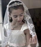 Couture First Communion Veil With French Lace Trim
