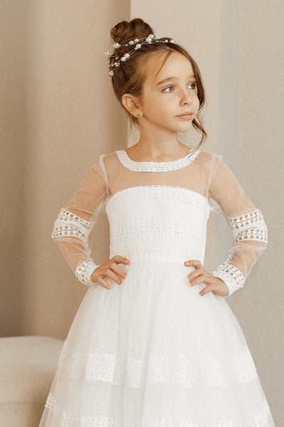 Bohemian White Communion Dress - Sarai Girls Special Occasion Dress