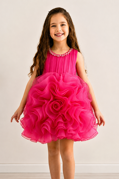 Girls Organza Bloom Party Dress with Rosette Tutu