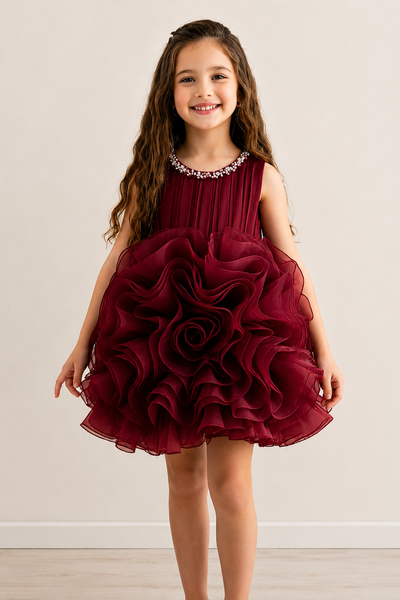 Girls Organza Bloom Party Dress with Rosette Tutu