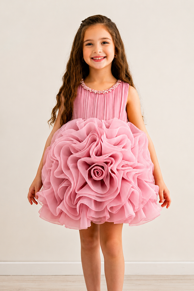 Girls Organza Bloom Party Dress with Rosette Tutu