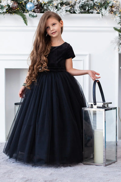Chandra Flower Girl Velvet Tulle Dress - Wedding Party Pageant | Blush Kids